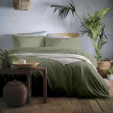 Set lenzuola copripiumino 100% cotone cassia lino look meletree loft verde kaki