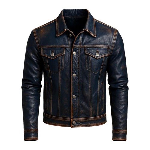 Giacca pelle uomo blu