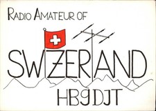 Scheda radio QSL HB9DJT 1988 Argovia Svizzera Otto Twerenbold antenna bandiera