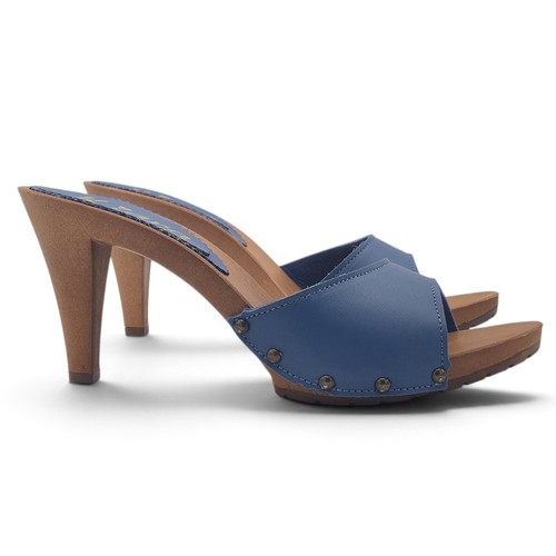 Zoccoli pelle blu - pelle, con