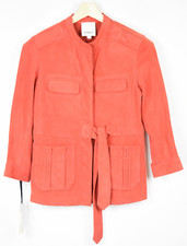 PINKO Eccelso Sahariana giacca donna UK 8 pelle di capra con cintura tasche rosso