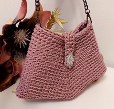 Borsetta Borsa All'uncinetto Donna Ragazza 20x20 Cm Estiva Rosa Spento Handmade 