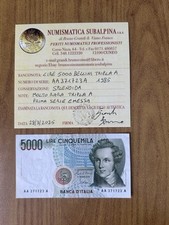 BANCONOTA LIRE 5000 BELLINI 1985 TRIPLA A PRIMA SERIE MOLTO RARA certificata SPL