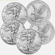Lotto di 5 monete da 1 dollaro 2022 1 oncia .999 argento fine American Eagle FDC