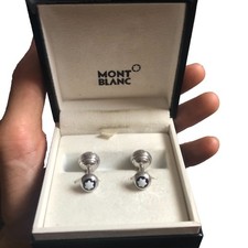 Coppia di gemelli in argento Monte Bianco tubolare con stella, marcati 925 in scatola 