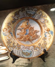 Antico Piatto ceramica istoriato putti Angioletti e Biga, Giustiniani NAPOLI XIX