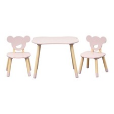 Tavolino e 2 Sedie per Bambini Sika 44x60x56 MDF Pino Rosa Marrone SET 3 pezzi