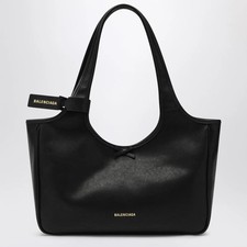 Borsa Balenciaga Laundrette East-West in pelle nera con logo in rilievo