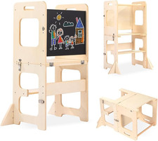Montessori Torre per Bambini, 3 in 1 Pieghevole Torre Didattica, Scala Sgabello 