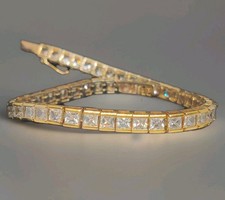 Bracciale tennis 3 mm taglio principessa creato in laboratorio placcato oro giallo 14 carati 925