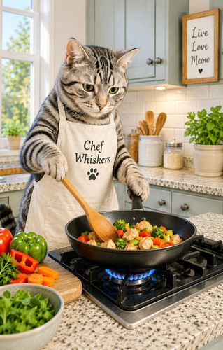 Cucina gatto divertente stampa
