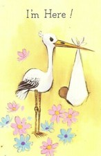 Pack of 6 New Baby Boys or Girls Birth Announcement Vintage Greeting Cards Stork