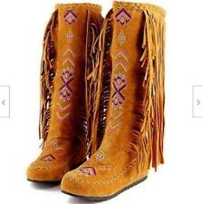 Mocassini indiani ricamati donna stivali al ginocchio retrò nappe scarpe