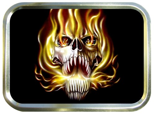 Flaming skull fang 2oz - flaming, gold