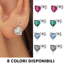 Sagapò Orecchini Donna Cuore a lobo in Acciaio con Zircone Luminoso Vari Colori