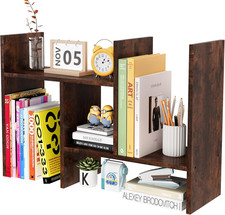 Scaffale Libreria Mini Legno Regolabile, Scrivania Organizzatore Tavolo, Piccola