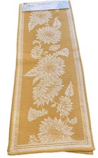 Runner da tavolo shabby chic girasole oro e bianco 14”x72” tutto cotone NUOVO