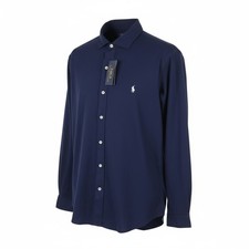 Ralph Lauren Camicia Uomo M Blu Scuro Cutaway Button-Up Logo Ricamato RRP160 I