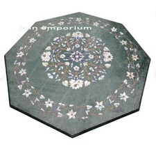 Tavolino centrale in marmo verde 18" design unico lato intarsiato tavolino angolo caffè