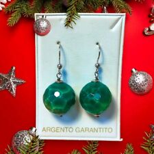 Orecchini Argento 925 Silver pendenti sfera Pietra Dura Agata Verde Donna 
