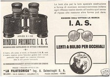 PUBBLICITA' 1928 BINOCOLO PRISMATICO I.A.S .ARIES 6X32 SALMOIRAGHI FILOTECNICA 