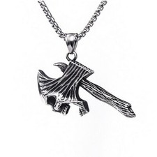 Collana Catenina Ciondolo ASCIA TESCHIO in Acciaio Uomo Vintage Punk Idea Regalo