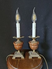Antica coppia di lampade da tavolo francesi vintage in legno di ottone comodino 