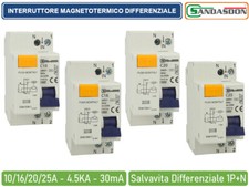 INTERRUTTORI MEGNETOTERMICI DIFFERENZIALI SALVAVITA 2 MOD 1P+N 10A 16A 20A 25A
