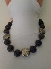 COLLANA PERLE LAPISLAZZULI GRANDI E ARGENTO 925,  BELLISSIMA ETNICA #UNICA#