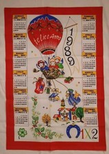 Strofinaccio Canovaccio Cotone Calendario Natale 1989 Vintage