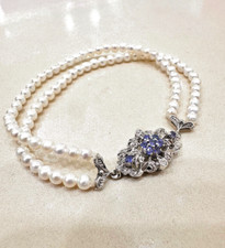 Bracciale antico con doppio filo di perle acqua dolce, zaffiri e oro 18kt