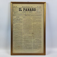 Antico Quadro FOGLIO DI GIORNALE Documento IL PANARO GAZZETTA DI MODENA del 1868
