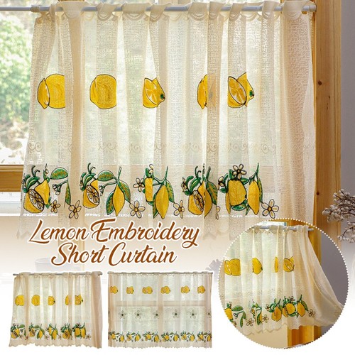 Tenda corta ricamata limone
