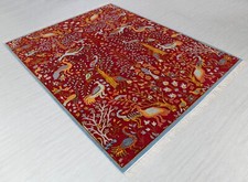 8X10 Red Hand-Knotted Bird