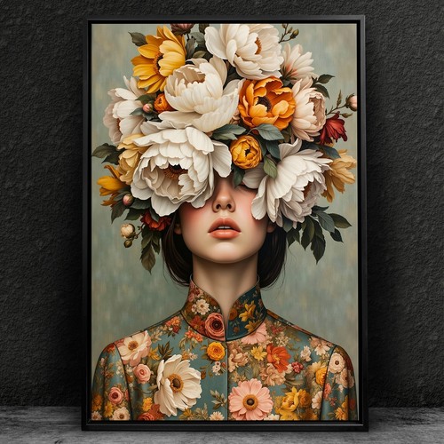 Quadro donna con fiori - fiori, in