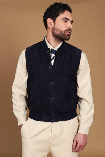 Bomber vera pelle camoscio blu - bomber,
