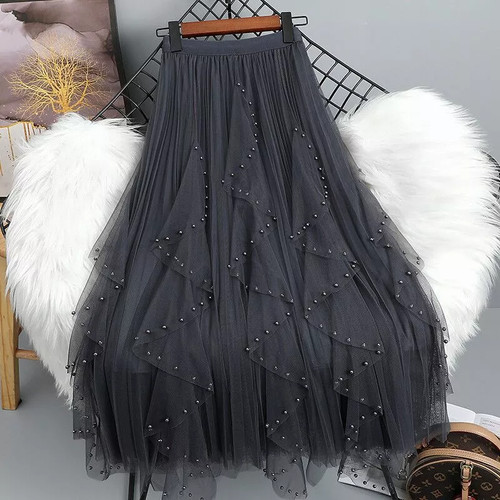 Gonna tulle lunga grigia - tulle,