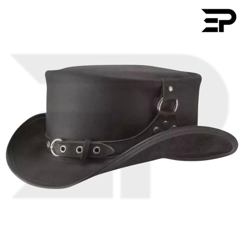 Cappello pelle nera fatto - nera, a
