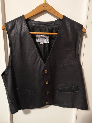 Gilet pelle vintage nero - in,