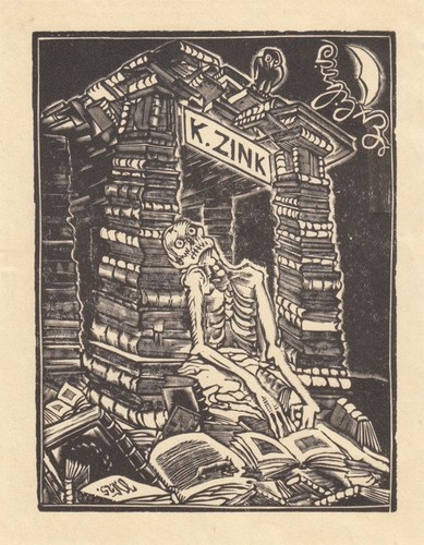 Exlibris incisione legno - ex,