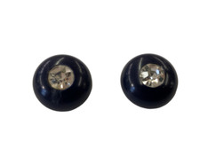 ORECCHINI CLIP BOTTONE BLU SCURO E BRILLANTE BIGIOTTERIA VINTAGE ANNI 70-90 CM 2