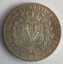 REGNO DI SARDEGNA -CARLO FELICE -5 LIRE 1824 TORINO RESTIKE-RICONIO/RIPRODUZIONE