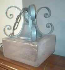 Lampadario da Interno Esterno ferro battuto paralume vetro anni 60/70 restaurato