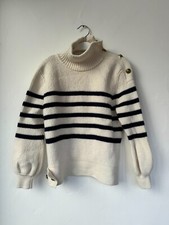 Maglione a collo alto Pinko Donna S Panna Blu A righe Lana Pre Owned