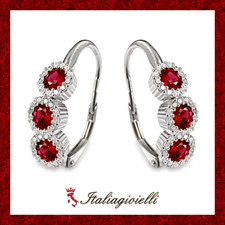 Raggianti Orecchini Trilogy Brillanti con Rubini Argento 925 Rodiato Oro Bianco