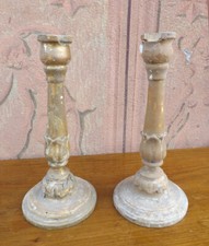 Coppia di piccoli candelieri in legno dorato epoca '700, da restaurare