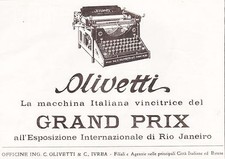 PUBBLICITA' 1923 MACCHINA DA SCRIVERE OLIVETTI  M20 GRAND PRIX RIO JANEIRO IVREA
