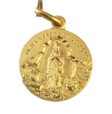 CIONDOLO in oro giallo 18kt, 750, UNOAERRE medaglia Beata Vergine di Lourdes