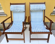 Coppia di sedie sdraio richiudibili con poggia piedi, in legno