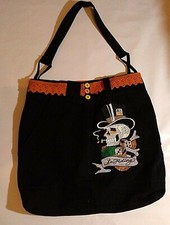 Borsa jeans nero ricami tasche